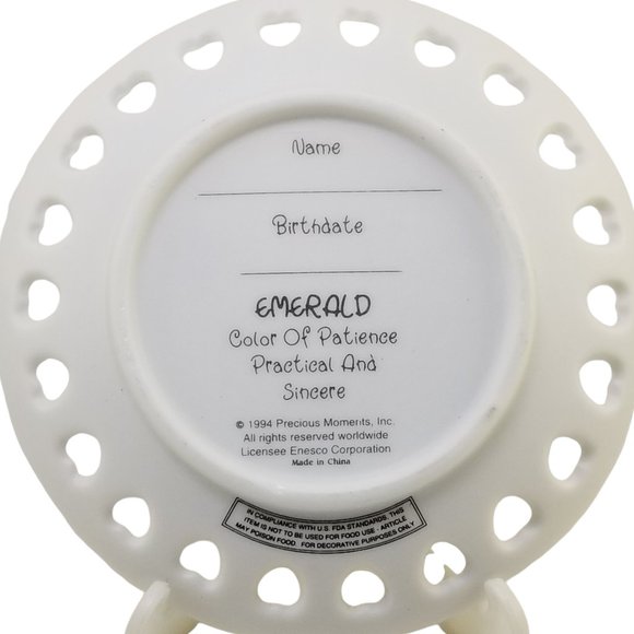 May Birthstone Mini Plate w/ Reticulated Hearts & Faux Emerald Gemstone - Picture 2 of 5